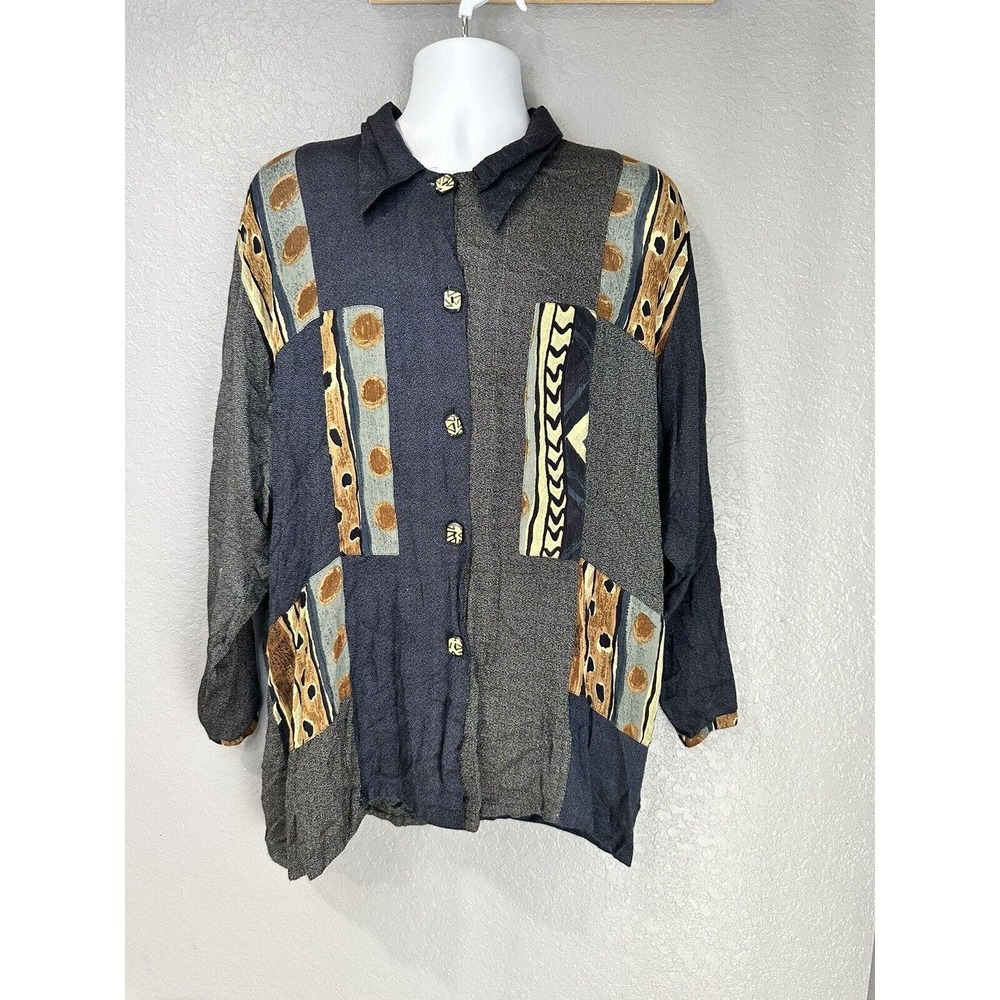 Vintage 90s Zashi Geometric Long Sleeve Blouse/Top Size‎ L